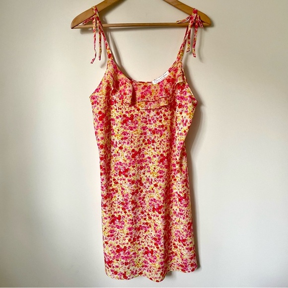Oscar de la Renta Floral Mini Slip Dress Pink Ruffle Coquette Feminine Large - Picture 4 of 8
